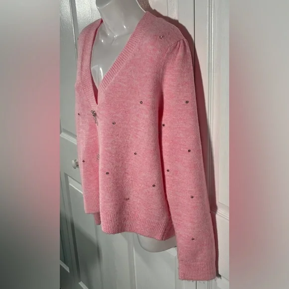 Lilly Pulitzer Ellorie Bow Sweater Pink Heathered ConchShell Paradise Rhinestone - Picture 4 of 11